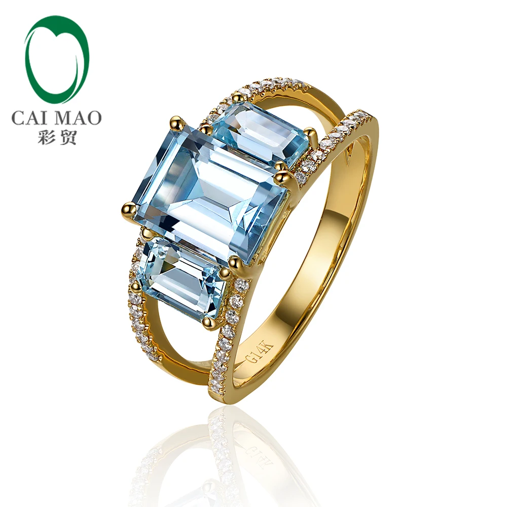 Caimao Jewelry 14kt Yellow Gold 4.38ct Blue Topaz & 0.20ct Natural Diamond Engagement Ring