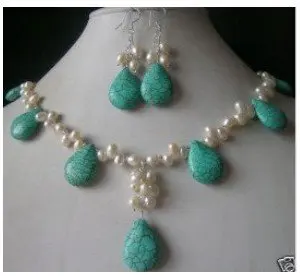 

hot sell new - Charming Jewelry whiet pearl & turquoise necklace earring Fashion -hot