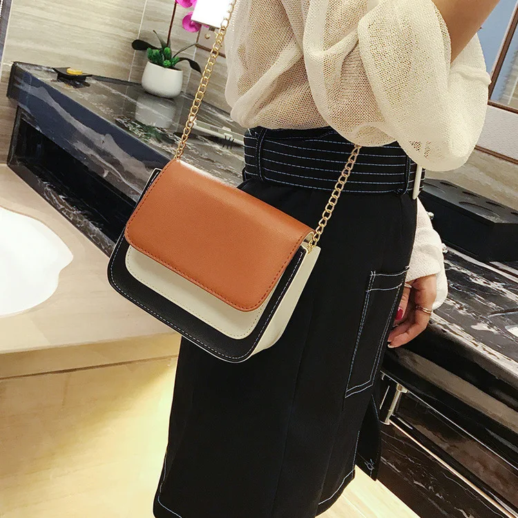 

New Chain Small Square Bag Handbags Fashion Korean Version of The Shoulder Messenger Bag Hit Color Small Fresh Mini Bag