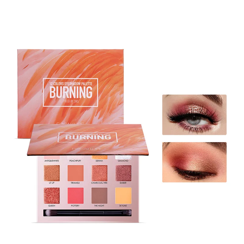 

FOCALLURE 12 COLORS Glitter eyeshadow palette waterproof easy to wear with brush matte eye shadows pallete