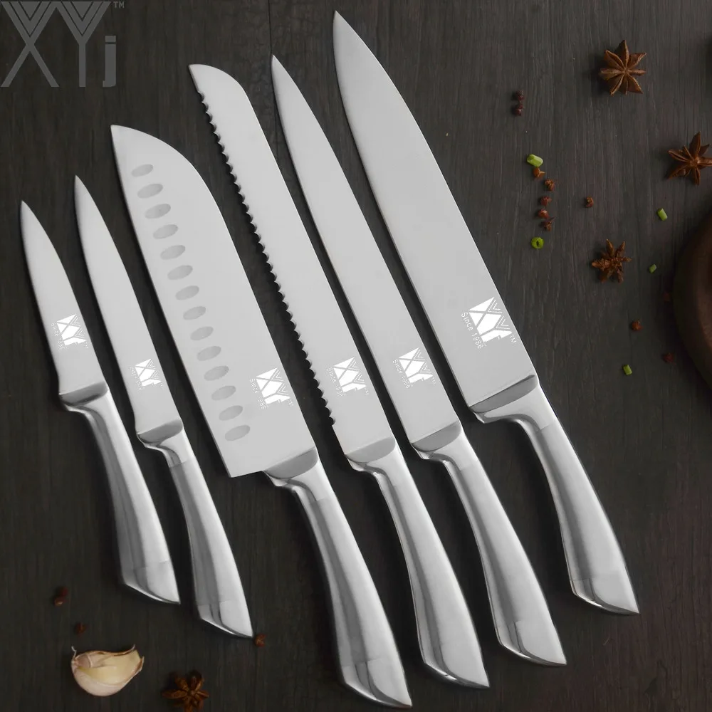 XYj 7cr17 набор кухонных ножей из нержавеющей стали, фруктовый нож Santoku, нож для нарезки хлеба, нож для приготовления пищи, цельные ножи