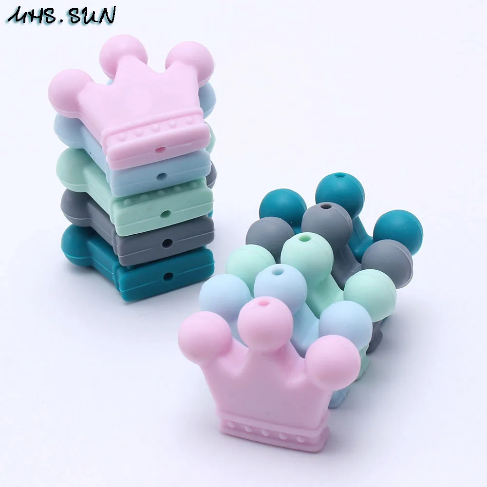 

MHS.SUN Safe baby kid teething silicone beads BPA free 100% food grade chewing crown bead cute for infant child jewelry DIY