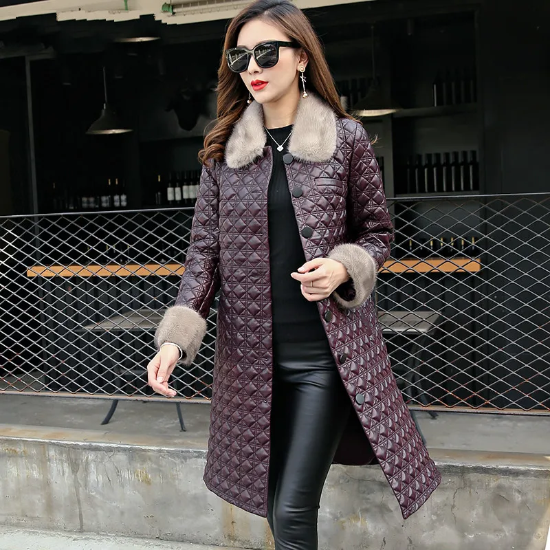 

Mink Fur Collar Autumn Winter Coat Women Clothes 2019 Real Genuine Leather Jacket Korean Streetwear Sheepskin Down Coat ZT3378