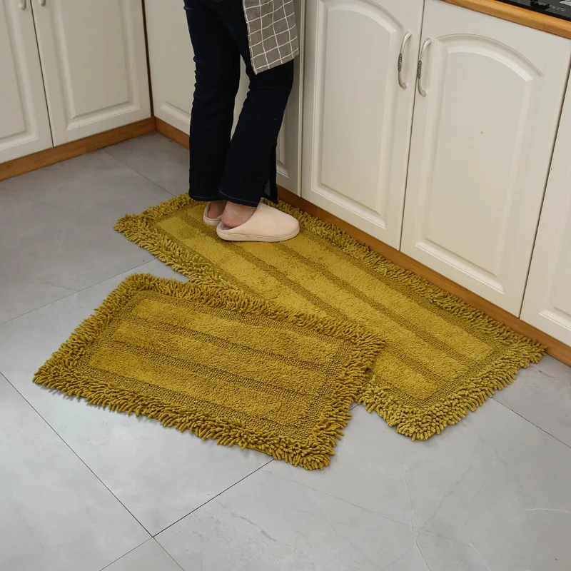 Cotton Chenille Floor Mat Mattress Non-slip Bedside Doormat Bath Mats Strip Foot Pad Toilet Rugs Water Absorption Kitchen Carpet