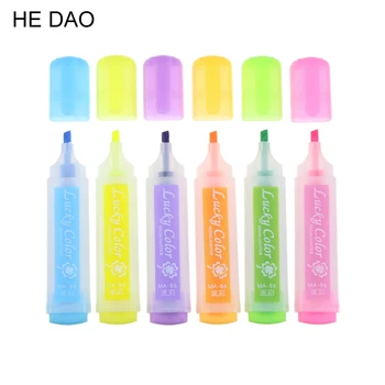 

6 Pcs / Pack Cute Kawaii Fluorescent Highlighter Pen Water Color Marker Pen For Paint Draw School Office Stationery Supplies