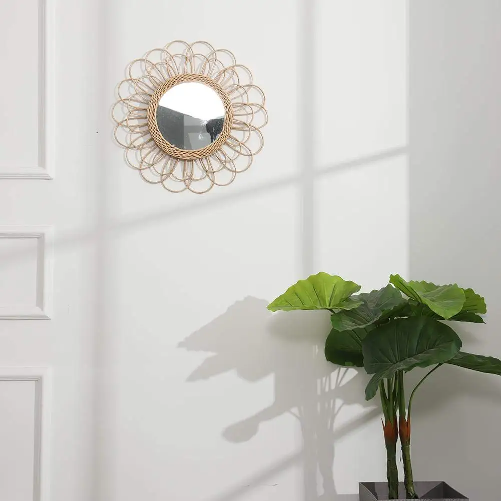 Espejo colgante ratán girasol pared Circular espejo decoración Boho mimbre maquillaje espejos BDF99