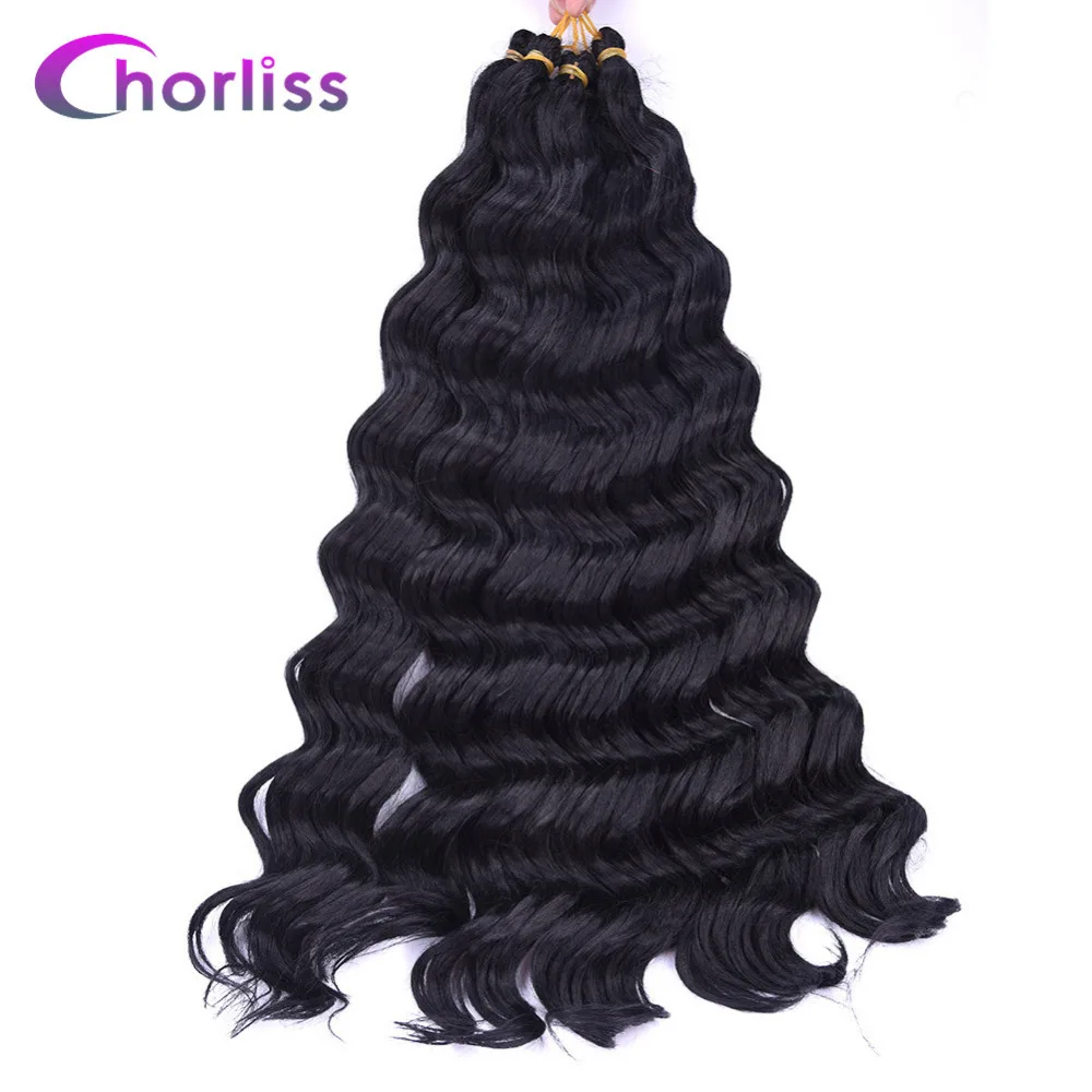 

Chorliss 22" Deep Wave Hair Crochet Braids Black Synthetic Ombre Braiding Hair Extensions 80g/pack