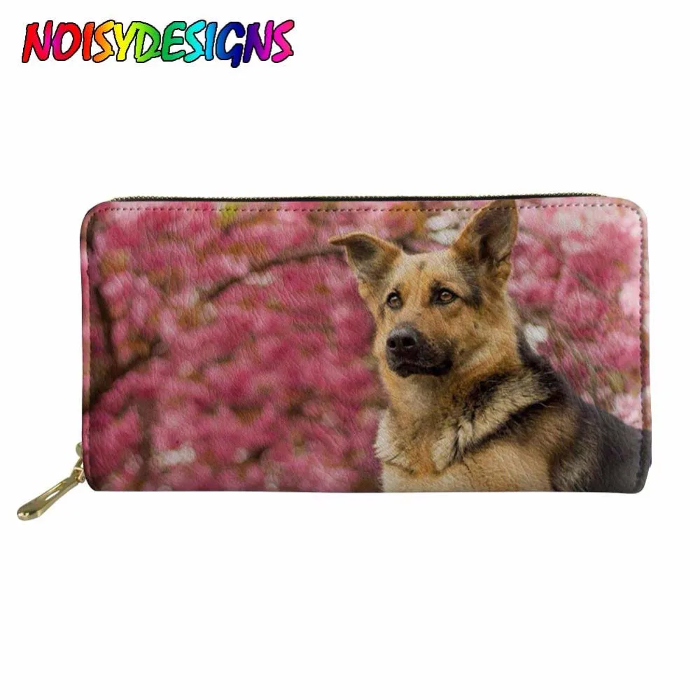 Women Wallet German Shepherd Dog 3D Pink Printing Female Purse Split Zipper Multiple Card Phone Bags Handbag Carteira Feminina