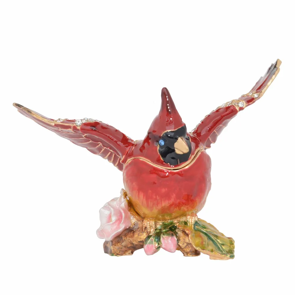 

Cardinal Bird Trinket Box Enamelled Hinged Jewelry Box Pewter Ornament Creative Gifts Bird Figurine Ring Necklace Holder