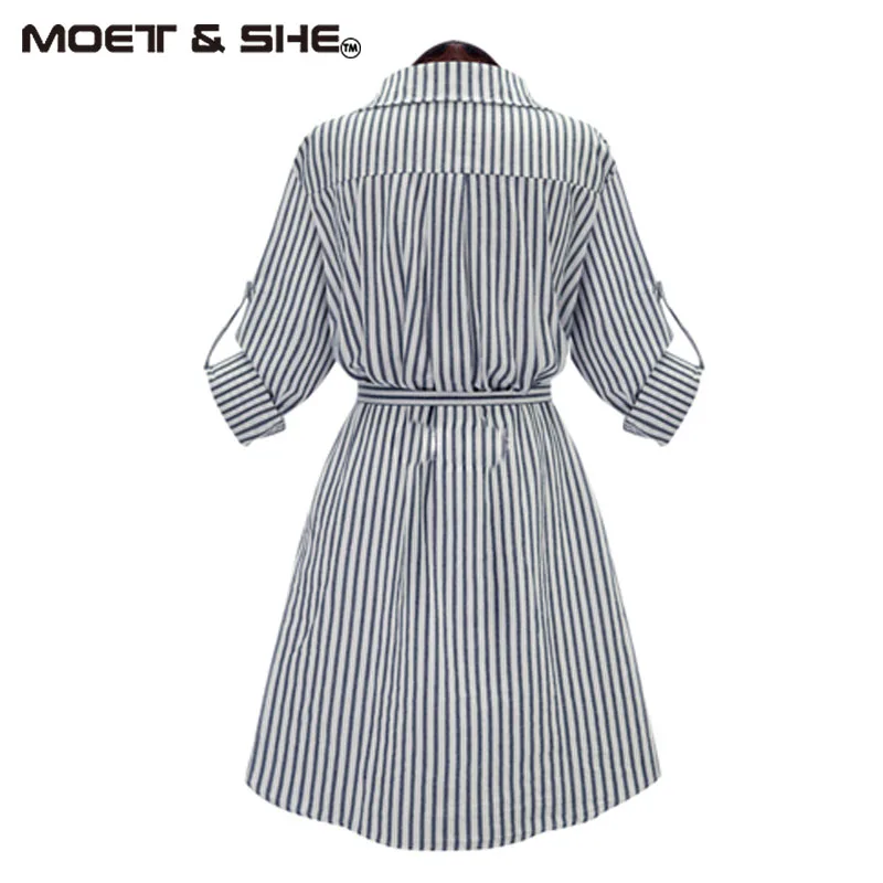Женское винтажное платье рубашка в полоску с длинным рукавом|shirt dress|dress womenstriped dress