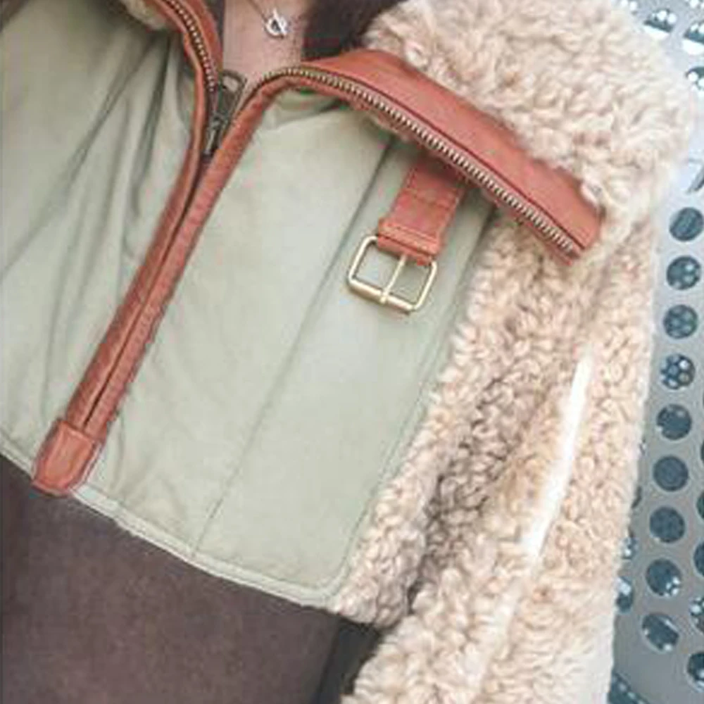 Женская куртка из овечьей шерсти LXMSTH теплая искусственной замши с вставками