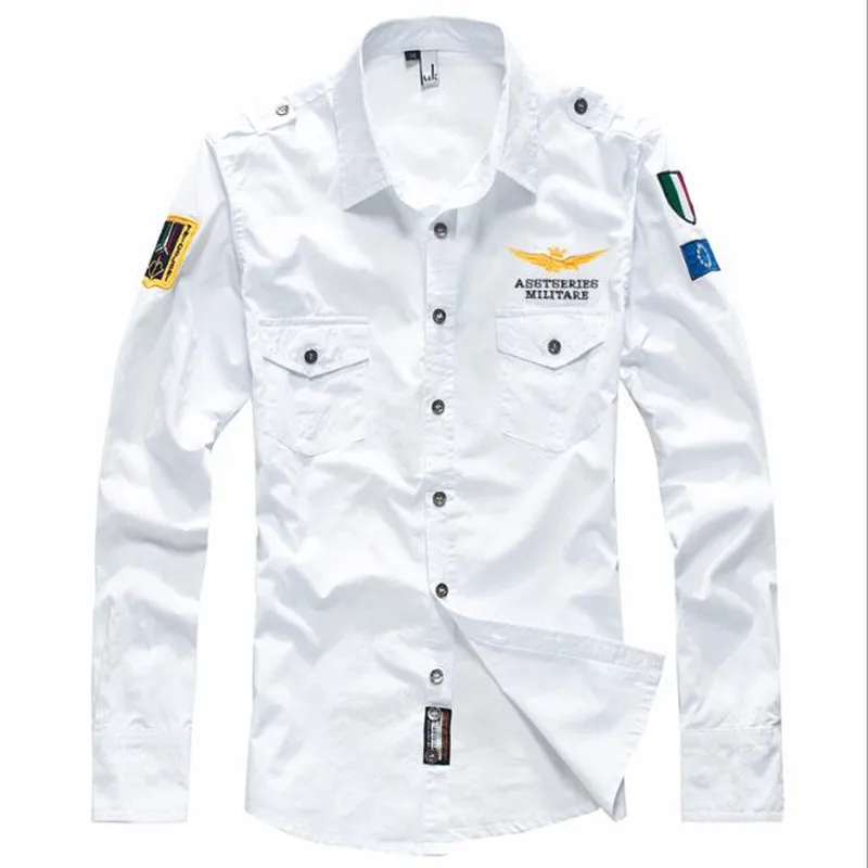 

2019 Shirt Air Force One Men Shirt Long Sleeve Slim Fit Soldier Men Dress Shirt 4XL Camisas Hombre Camisa Masculina