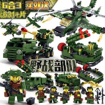 

631PCS Military Field Army Building Blocks Set Weapons Tank Helicopter Bricks Compatible Playmobil Toys for Children