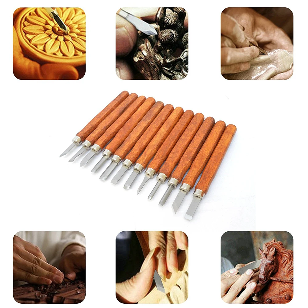 12pcs Professional Steel Wood Craft Chisels Knife with Sharp Stainless Blade,Carving Pottery