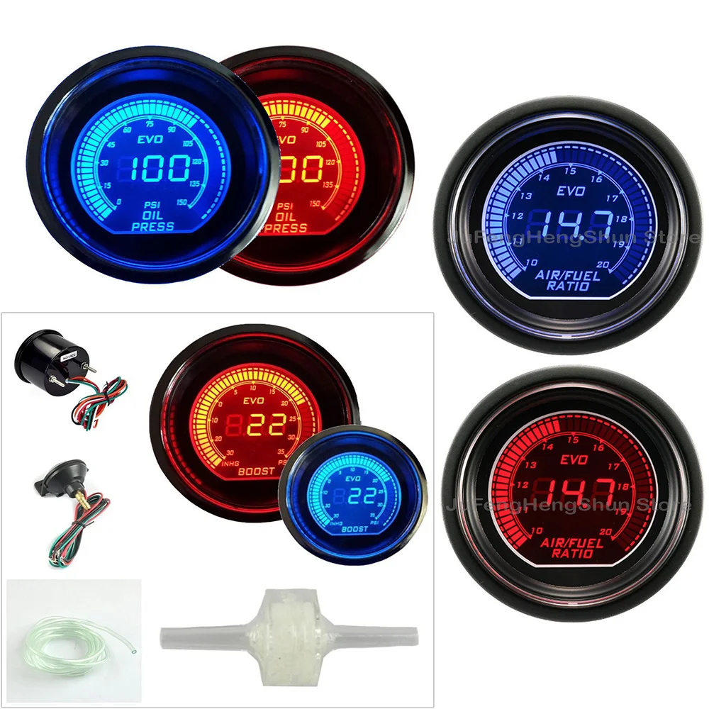 2 inch 52mm Turbo Boost Gauge Psi + Oil Pressure + Air Fuel level Ratio Meter 12V Car Blue Red LED Light Auto Digital Manometer 2 inch 52mm Turbo Boost Gauge Psi + Oil Pressure + Air Fuel level Ratio Meter 12V Car Blue Red LED Light Auto Digital Manometer