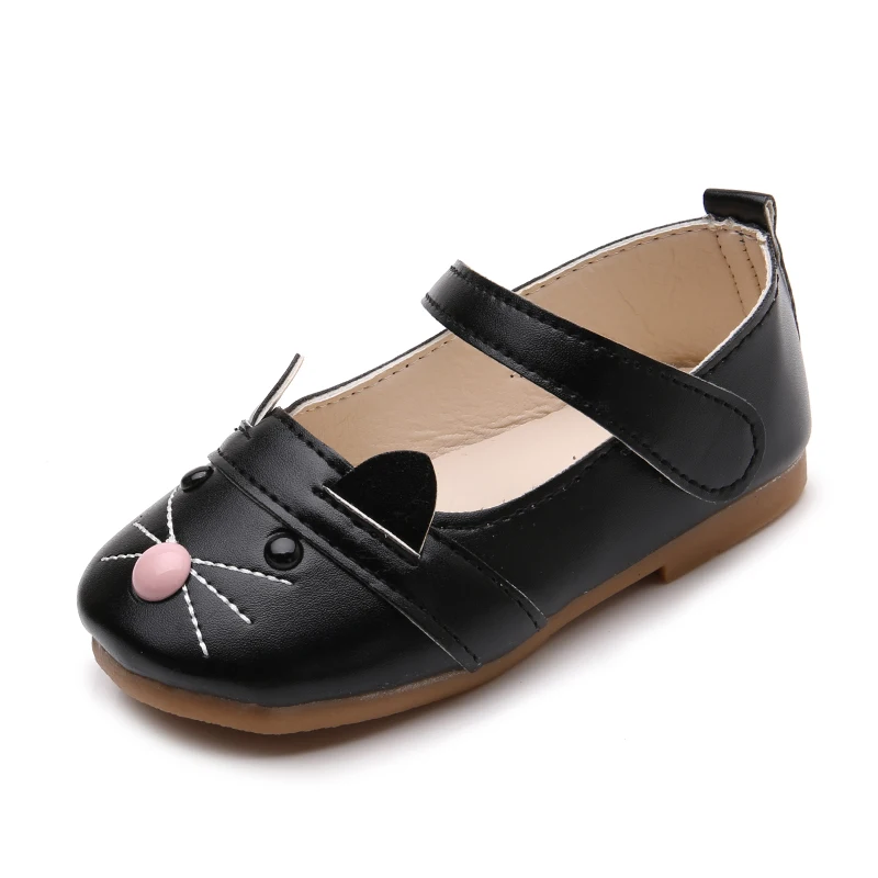 Демисезонный обувь для девочек кот в стиле принцессы тонкие туфли из искусственной кожи, для детей с жемчужным колечком; Танцевальная обувь для детей 2-7 лет MCH005 - Цвет: Черный