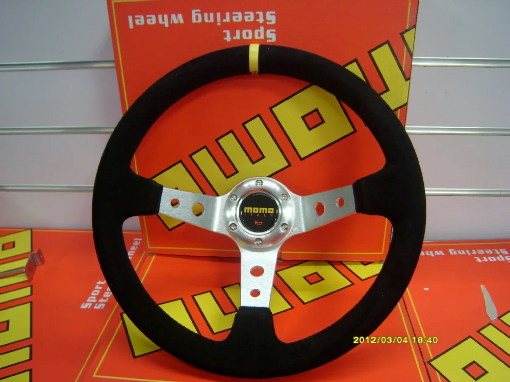 14" MOMO Steering Wheel MOM Suede Leather Steering Wheel Deep Dish