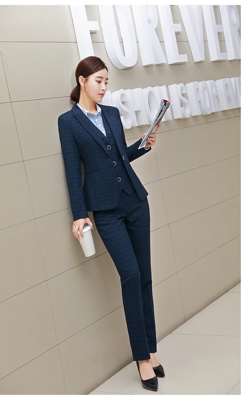 Women's business suit suit autumn lattice slim long sleeve small suit jacket temperament casual nine pants and skirt