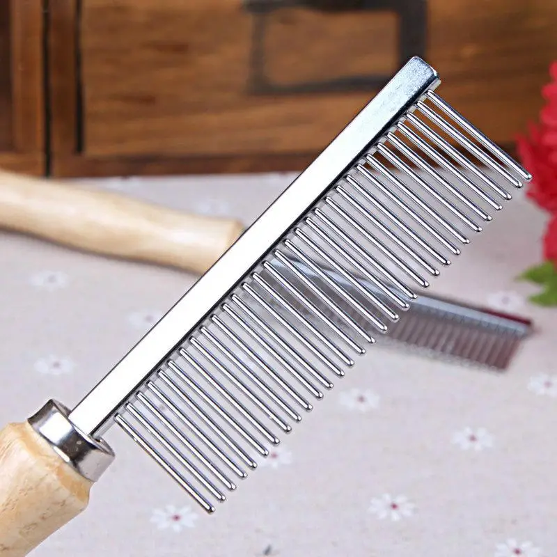 Hot Pet Comb With Wooden Handle Single Needle Row Pet Dog Comb Steel Pet Hair Beauty Products