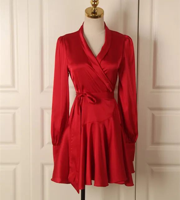 myra tailored wrap front dress neutral