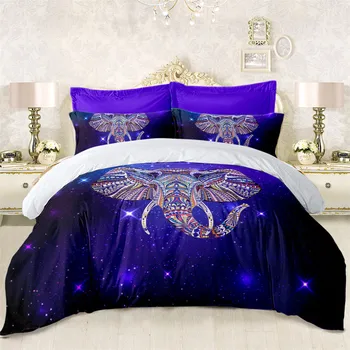 

3D Elephant Bedding Set Purple Galaxy Duvet Cover Set Colorful Animal Print Bedding King Queen Bedding Cover Pillowcase D35