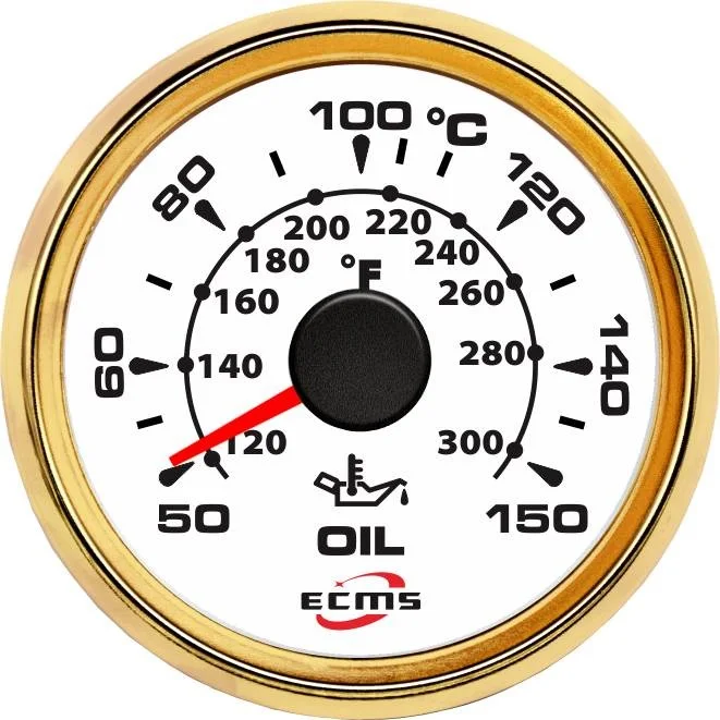 

New Design Marine Boat Oil Temperature Gauge 50-150 Degrees Celsius 361-19 Ohms 9-32V 52mm 316L Gold Bezel White Dial 802-00022