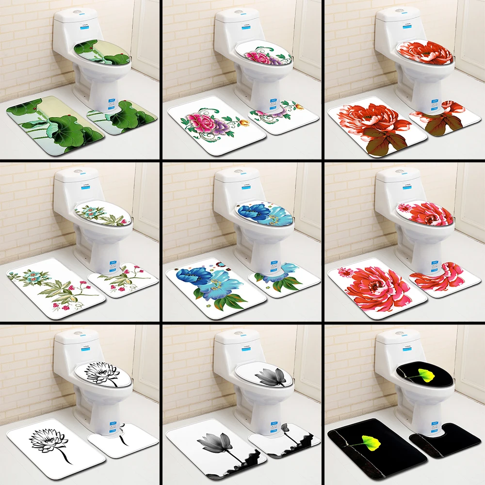 

Nordic 3Pcs Bath Mat Set Flannel Anti Slip Bathroom Toilet Shower Room Decor Rug Carpet Bathroom Bath Mat Set