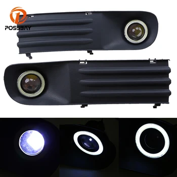 

POSSBAY LED Fog Lights Front Bumper Grille Grill Cover with Angel Eyes Lamp Foglight Fit for VW T5 2003 2004 2005 2006 2007-2009
