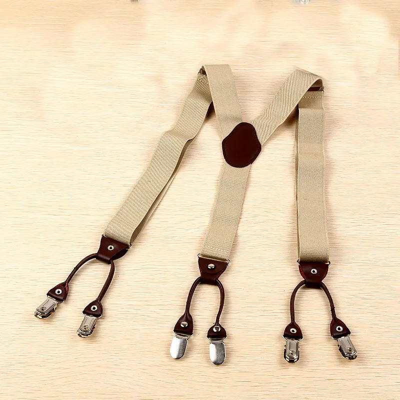 

Europe and America popular 3.5*100cm six clip printing leather style beige suspenders FY180816012