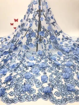 

Nigerian lace fabric 2019 high-quality African chiffon lace fabric with 3D sequin pearl French mesh lace for new wedding dress