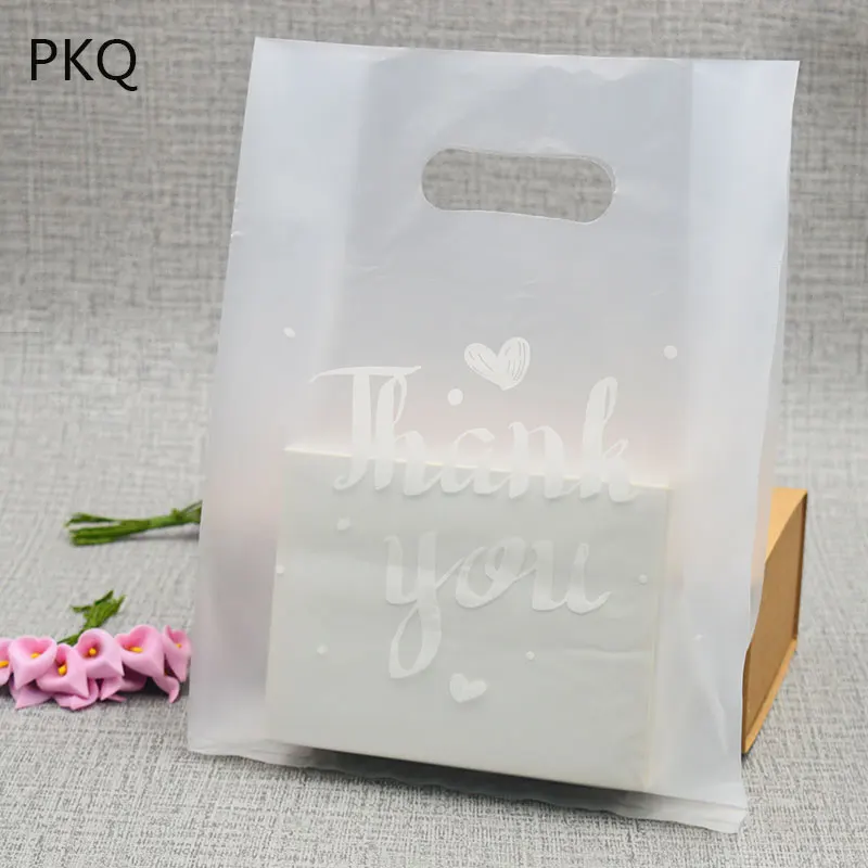 50pcs 19x28cm Small White Thank You Printed Clear Plastic Gift Bag With