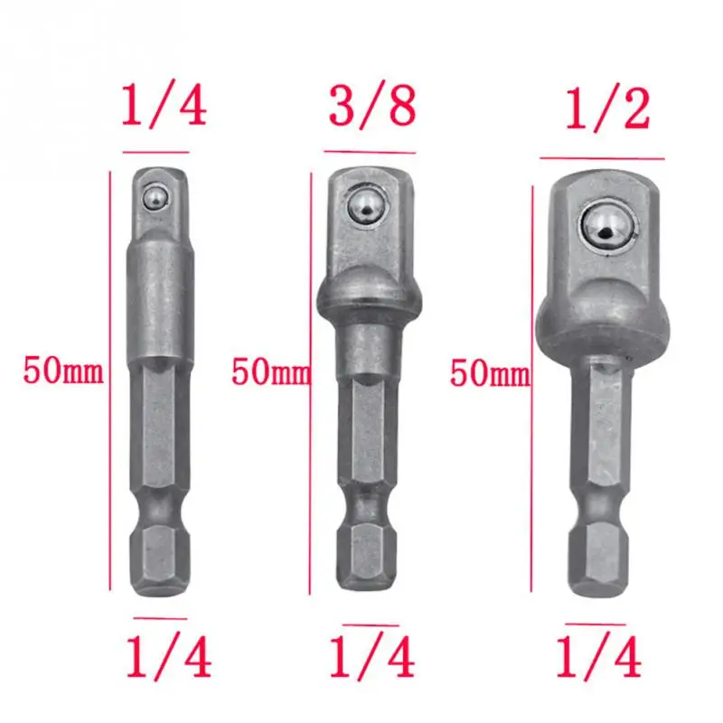

3pcs/lot Socket Adapter Drill Bits Set Hex Shank 1/4" 3/8" 1/2" Impact Driver Tools Socket Adapter Hex Shank Set
