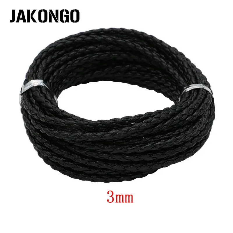 JAKONGO 3 мм Круглый Плетеный кожаный шнур для браслетов ожерелье высокое качество веревка для самостоятельного изготовления ювелирных изделий Аксессуары для резьбы 5 м/лот - Цвет: black