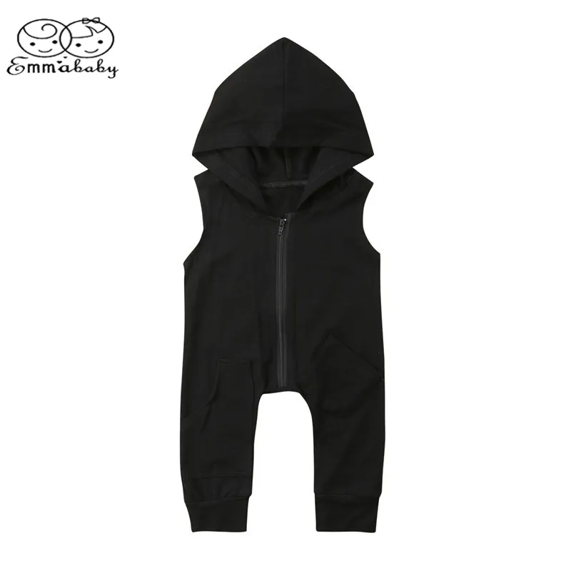 Emmababy Newborn Infant Baby Boy Hooded Sleeveless Romper Letter Print