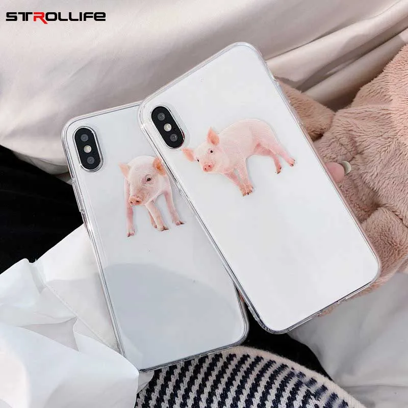 

STROLLIFE Funny Pig Phone Case for iPhone X XS Max XR Amusing Couples Cover for IPhone 8 6s 7 Plus Soft TPU Clear Shell Lovely