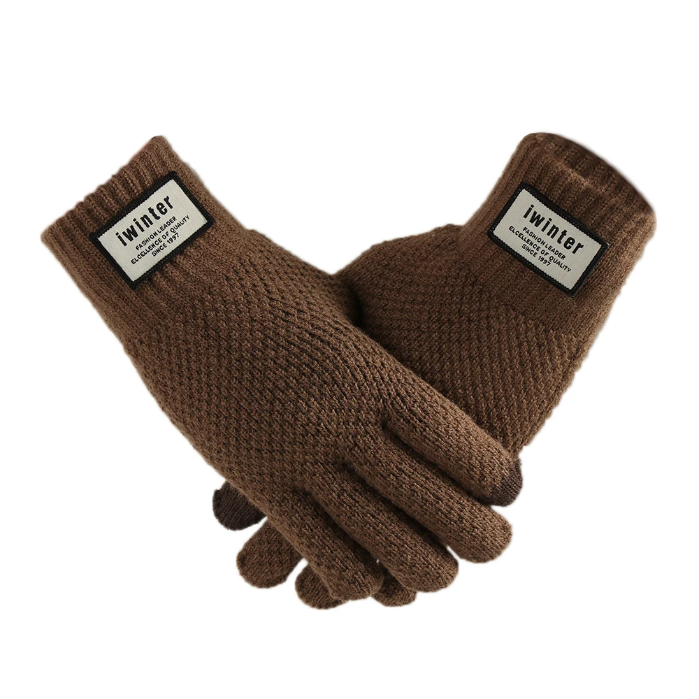 Мужские гибкие перчатки на полный палец зима осень теплые вязаные перчатки мужские утолщенные шерстяные кашемировые однотонные перчатки для смартфона планшета