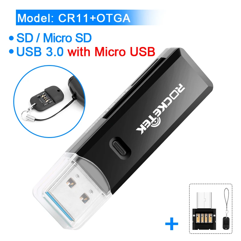 Rocketek USB 3,0 multi устройство чтения карт памяти OTG Тип c android адаптер мини кардридер для micro SD/TF microsd читателей компьютер - Цвет: CR11-OTGA