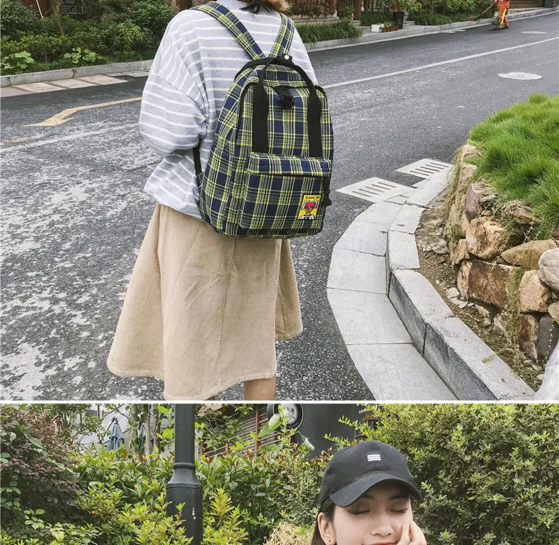 DCIMOR Новая Модная хлопковая сумка на плечо женский рюкзак высокое качество клетчатая ткань дорожные сумки школьный ранец для девочки-подростка Mochila