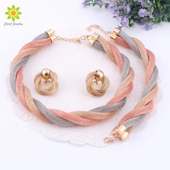 

New Fashion Exaggerated Big Choker Vintage Chunky Statement Chain Necklace Bracelet Earrings Jewelry Sets Accessories