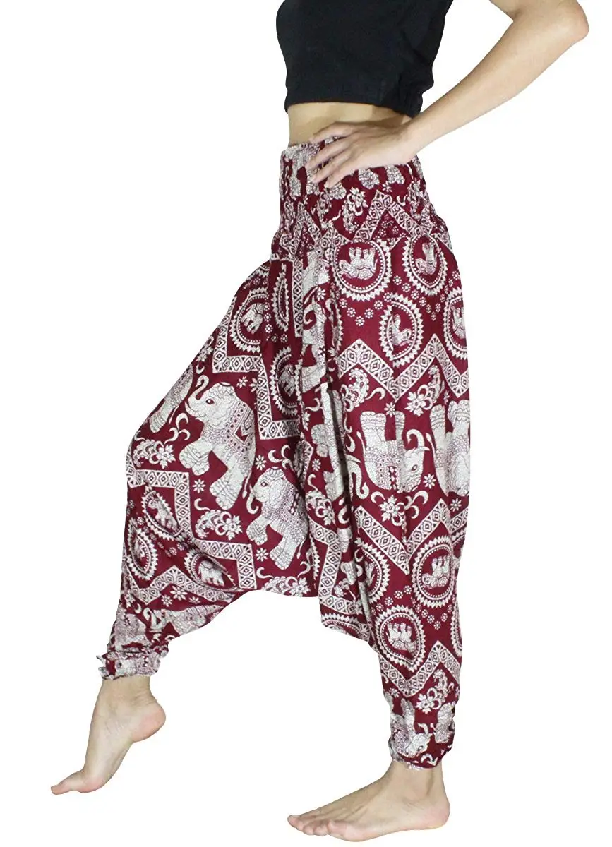 METABLE Women's Peacock Print Aladdin Harem Hippie Pants Jumpsuit METABLE Women's Peacock Print Aladdin Harem Hippie Pants Jumpsuit