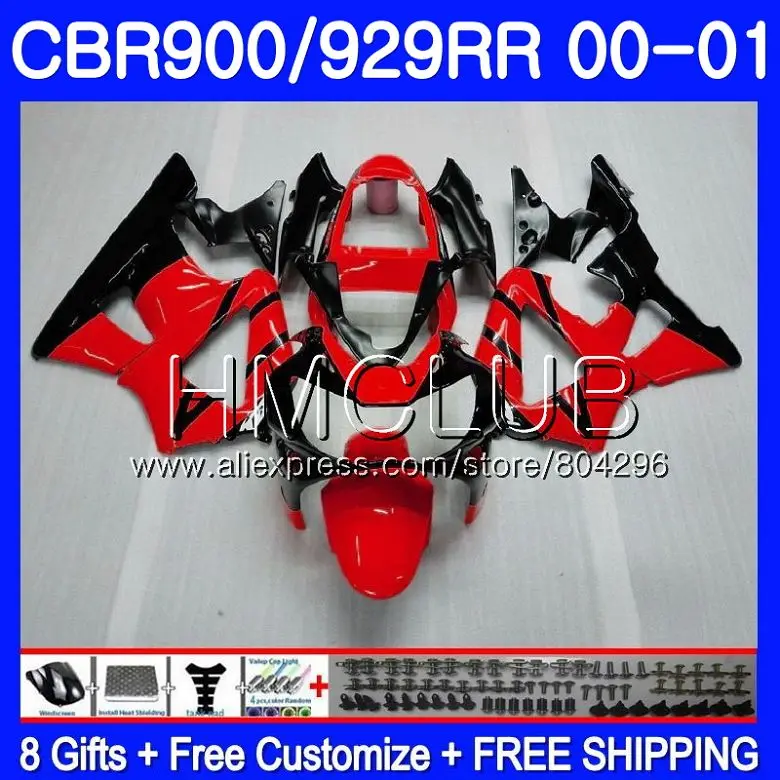 

Body For HONDA CBR900 RR Light red blk CBR 929 RR CBR 900RR CBR929RR 2000 2001 68HM.4 CBR 929RR CBR900RR CBR929 RR 00 01 Fairing