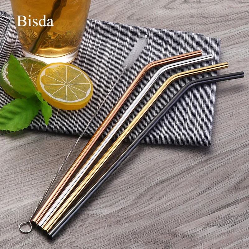 

4PCS Metal Drinking Straws Reusable Colorful Stainless Steel Straw+1 Brush Metal Drink Yerba Juice Bar Accessorie Party