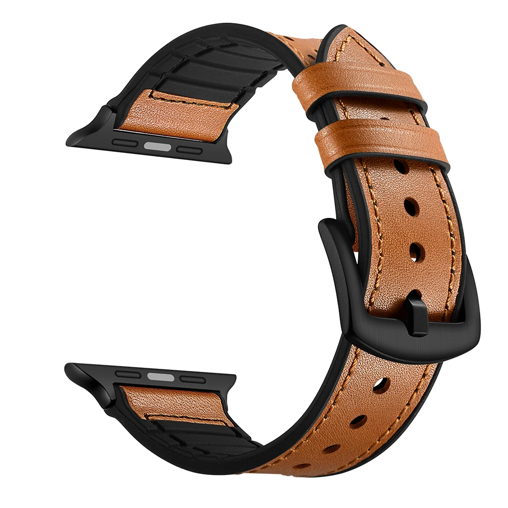 

For Apple Watch Series 4 Leather Strap with Silicone Watchbands For Apple Watch Series 3 2 1 Watch Band 38/40/42/44mm Bracelet