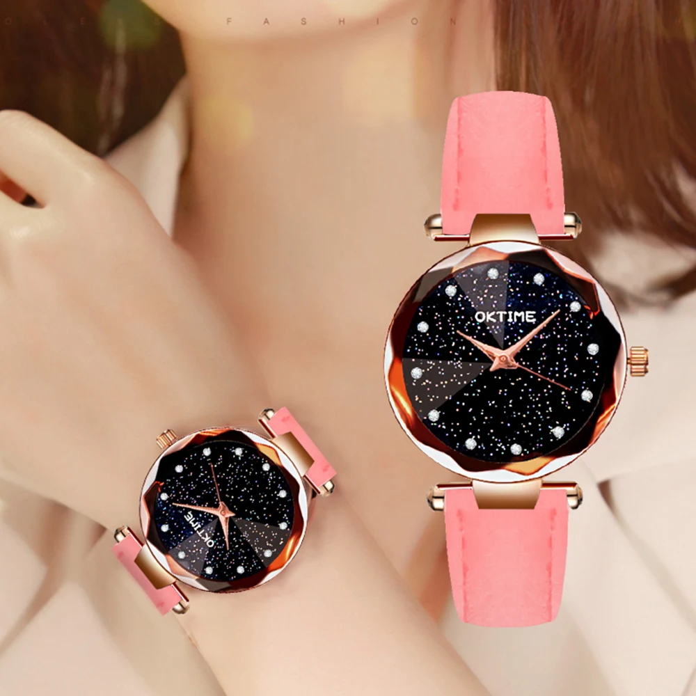 

2019 Women Watch Fashion clock Wrist Watch Brilliant Starry Night Dial Lady Simple Exquisite Metal Quartz ladies student watches