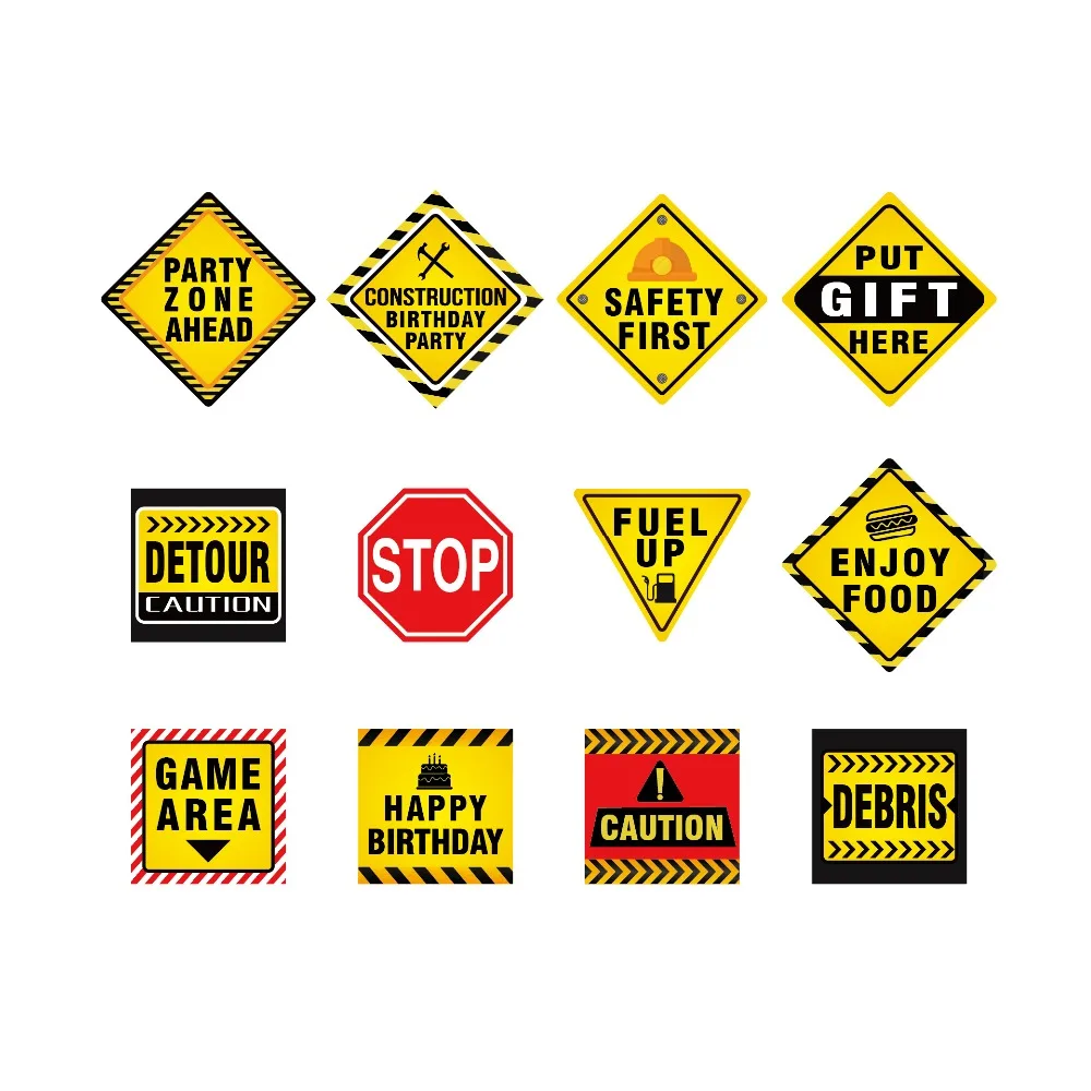 Funny Happy Birthday Party Decoration Construction Theme Party Warning Sign Paper Cards Kid's Birthday Party Supplies PZ163