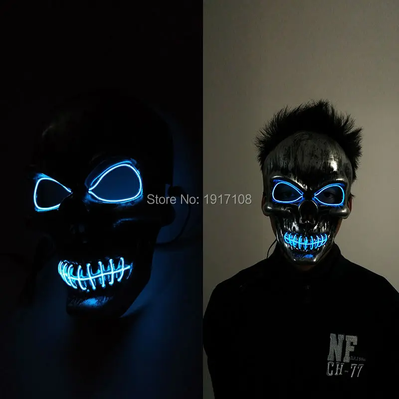 

Hot sales Party Mask Fashion LED Flashing Neon Light Luminous EL Wire Glowing Ghost Skull Mask by DC-3V Steady on Driver