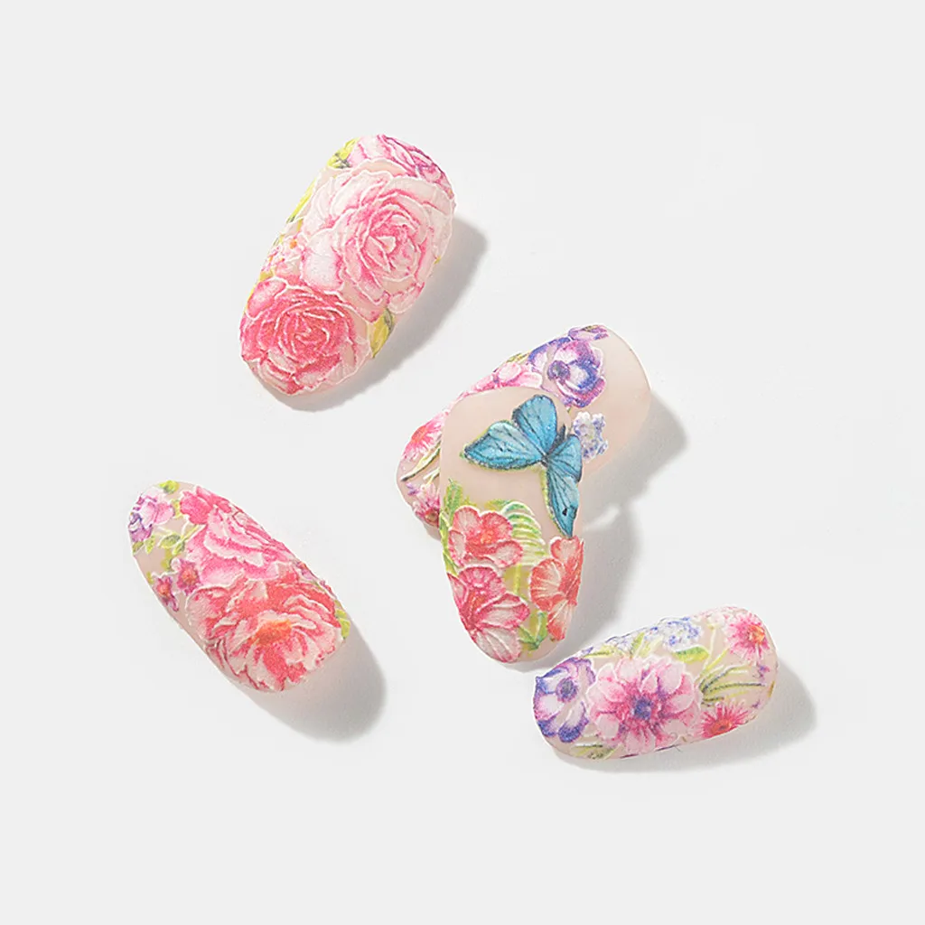 Новое поступление дизайна ногтей, выгравированные цветы, акриловые дизайны ногтей, декоративные наклейки для ногтей, тисненые цветы, вода 6D Adesivos De Unha