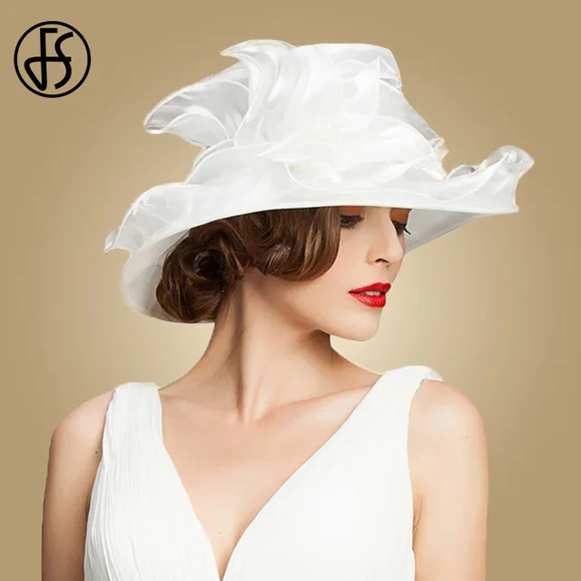 Buy FS White Hat Women Organza Summer Fedora Wedding