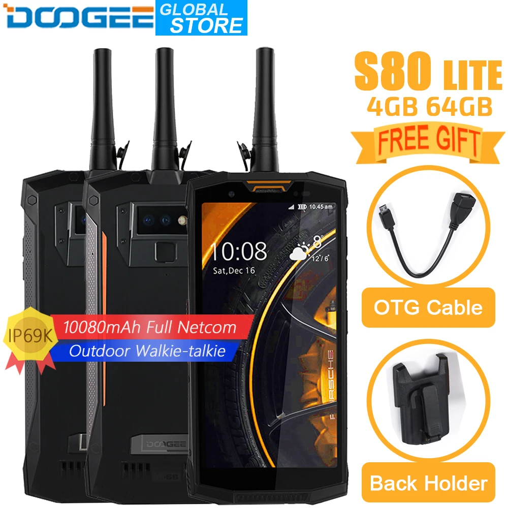 

DOOGEE S80 Lite Mobile Phone IP68/IP69K Walkie talkie Wireless Charge NFC 10080mAh 12V2A 5.99 FHD Helio P23 Octa Core 4GB 64GB