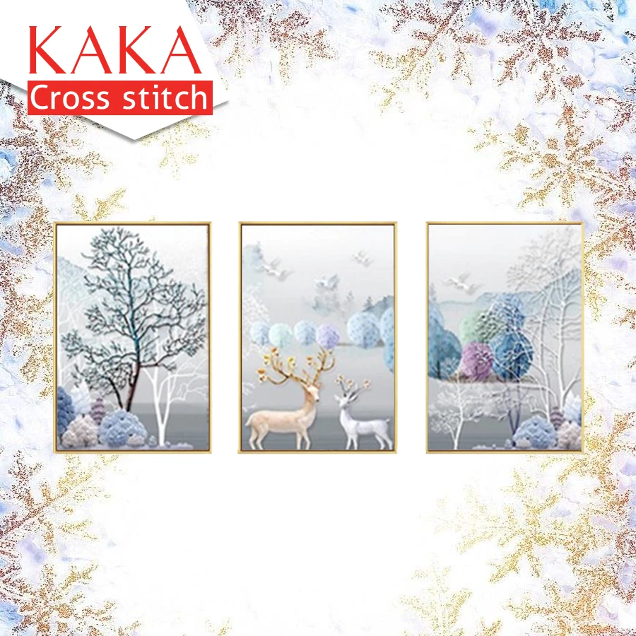 

Trilogy Cross stitch kits Embroidery needlework sets with printed pattern,11CT canvas,Home Decor for garden House,Forest Elks